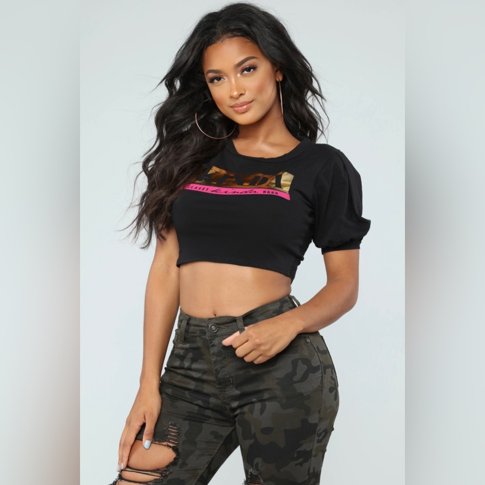 Fashion Nova Black/Gold/Pink Crop Top